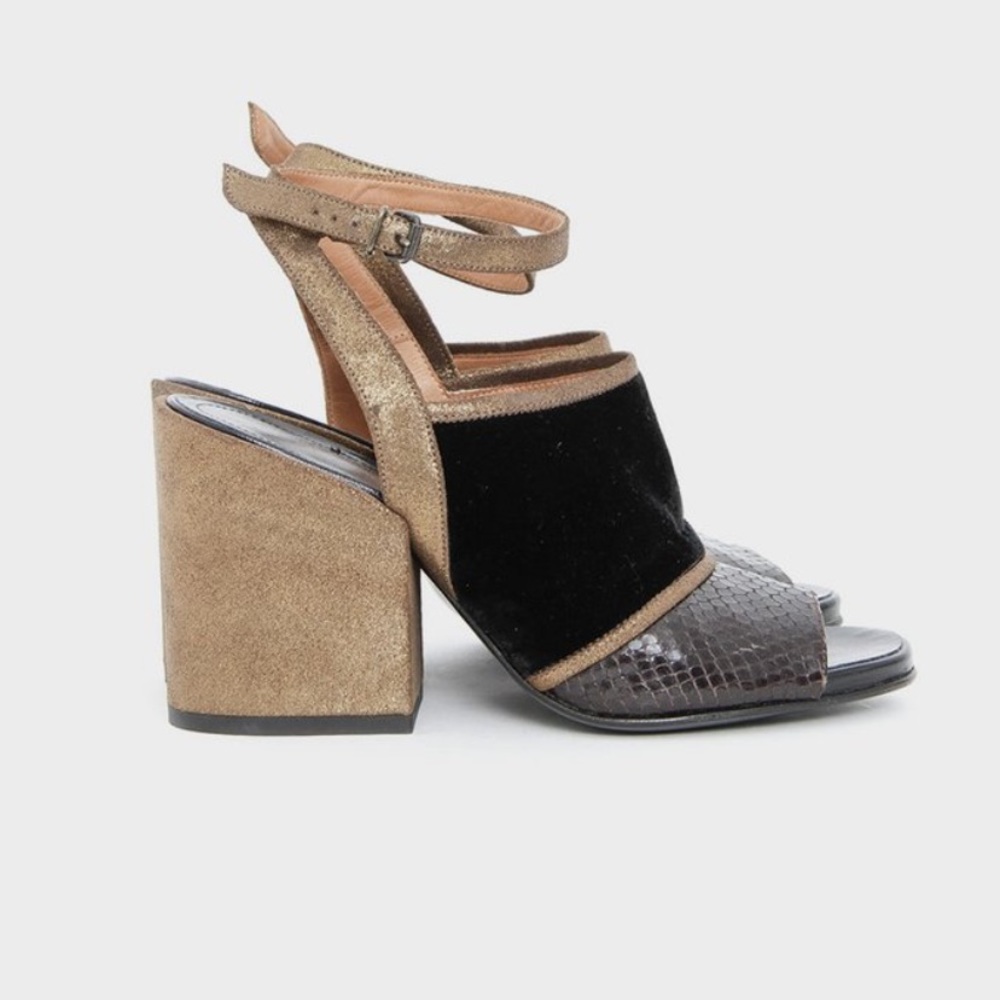 Dries Van Noten velvet snakeskin and leather heels